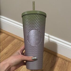 Starbucks 24 Oz Purple and Green Studded Tumbler